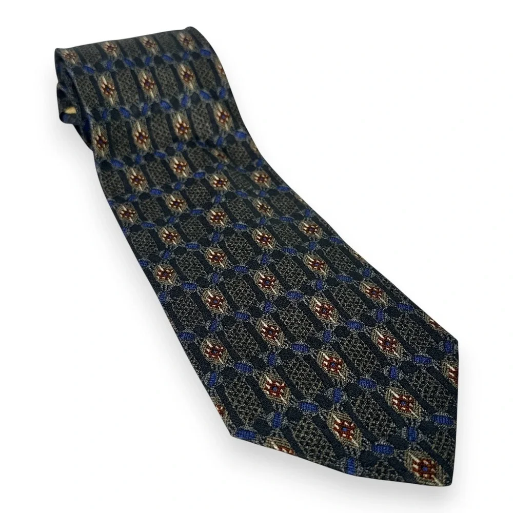 Omaggio Robert Talbott Mens‎ Silk Tie 60 x 3.75 Gray Blue Italy Geometric VTG